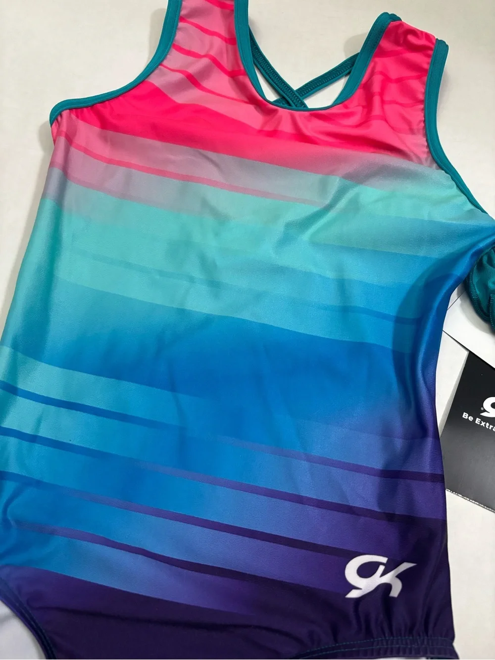 New! GK Gymnastics Leotard + Scrunchie Elite Sportswear Purple/teal adult/kid - Picture 3 of 6